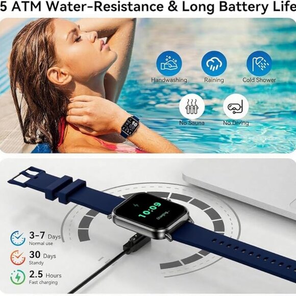 NEW! Smart Watch for Men Women, 1.83" HD Touchsreen, Bluetooth Android/iOS, Blue - Picture 7 of 7